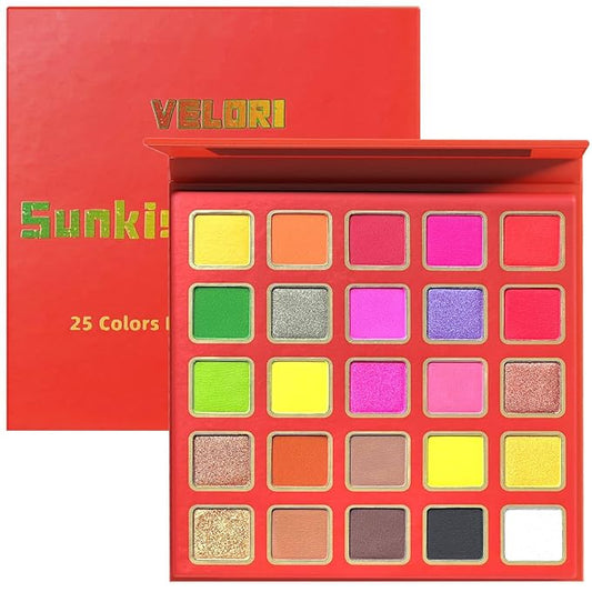 Velori 25-Color Vibrant Eyeshadow Palette – Bold Matte & Shimmer Shades, Highly Pigmented Waterproof & Crease-Proof Formula